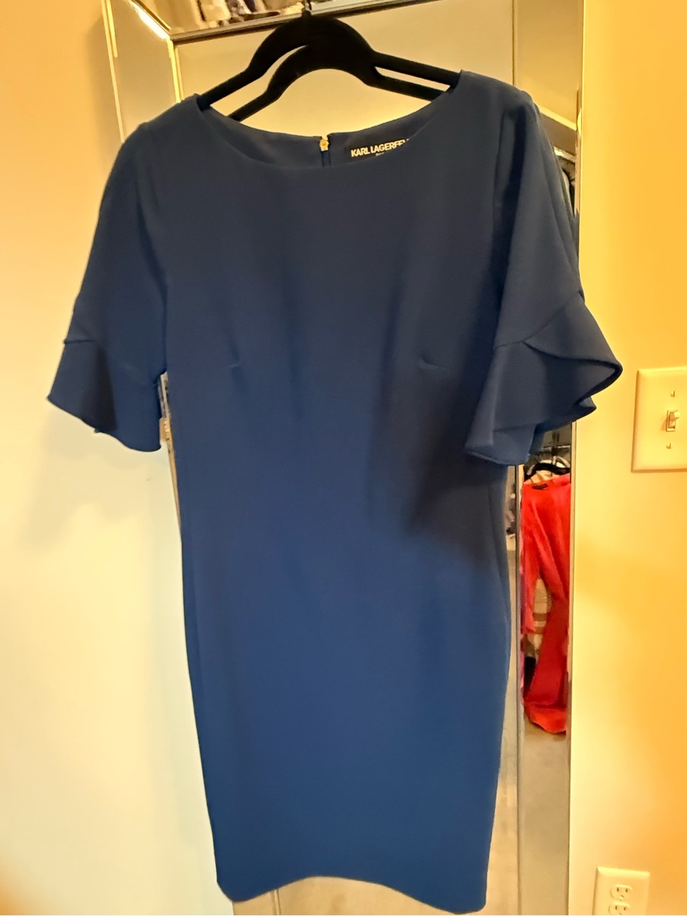 Karl Lagerfeld Royal Blue Ruffle Sleeve Midi Dress